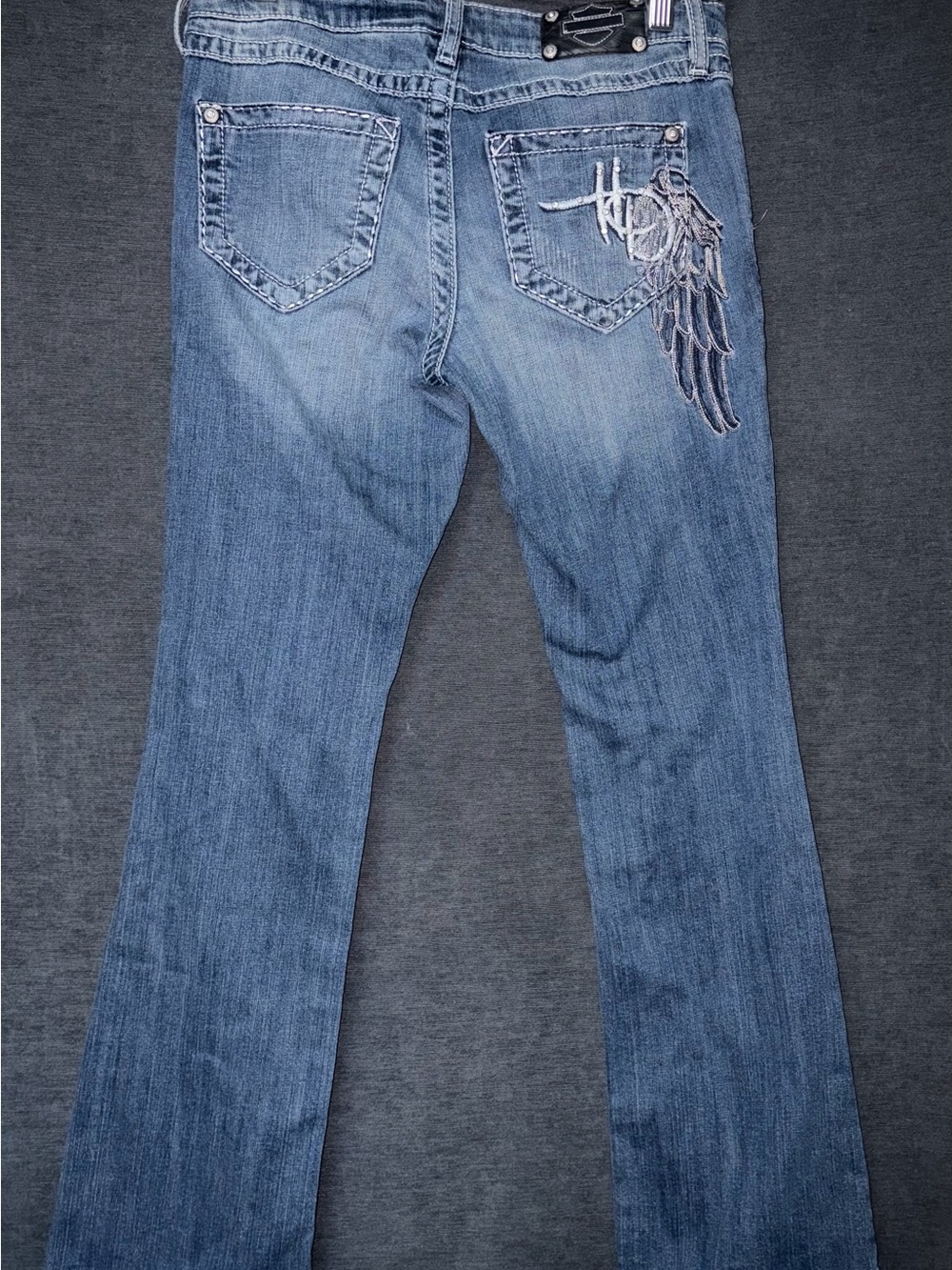 Harley-Davidson Women's Faded Blue Wide Leg Jeans